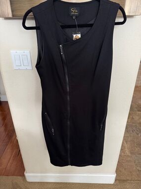 Serena Williams Black Sleeveless Zip-Front Sheath Dress